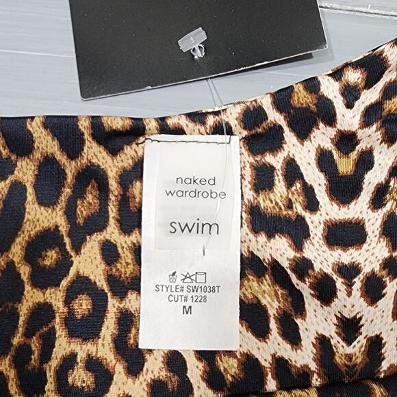 Naked Wardrobe Swim Bikini Top Leopard Print One Shoulder Medium - Picture 3 of 6